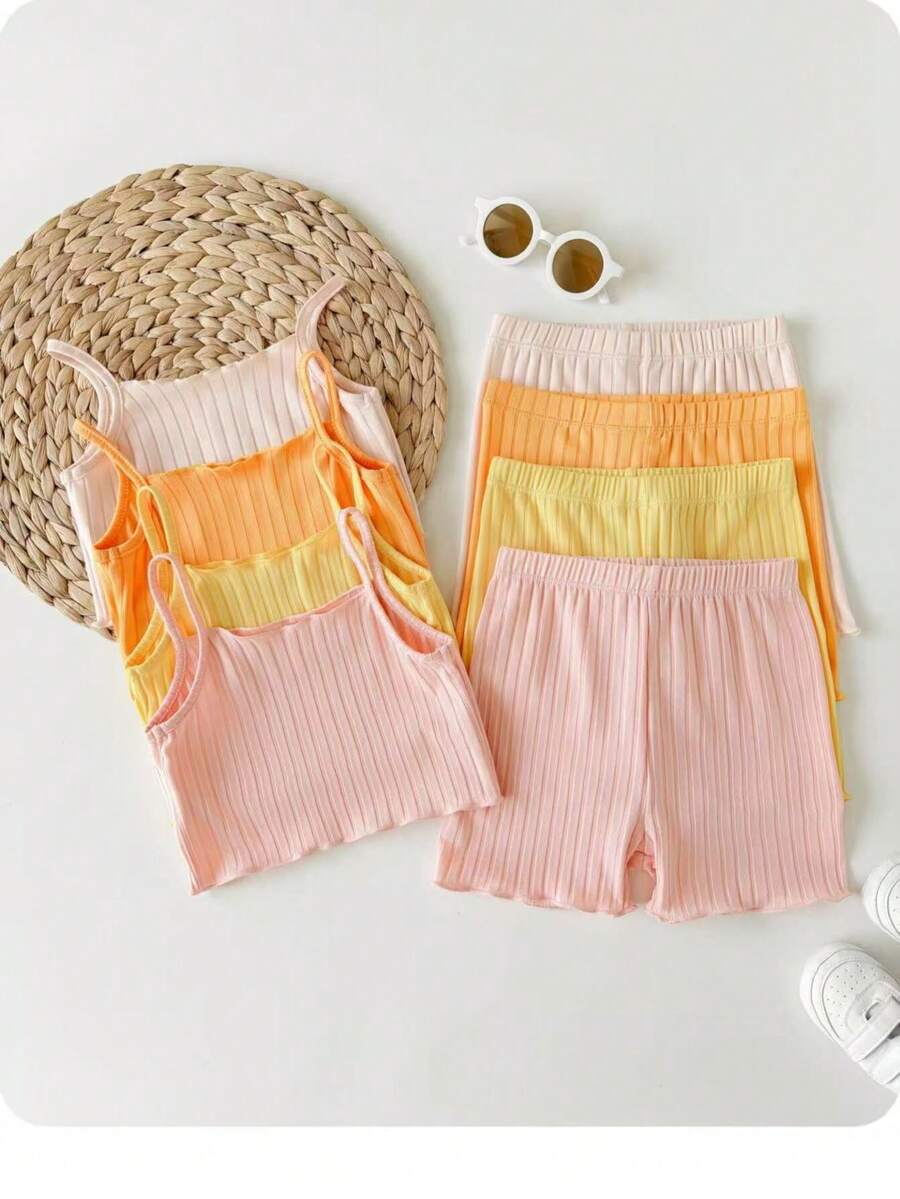 SHEIN 8pcs/Set Young Girl' Candy Color Camisole Tops - Multicolor - View 1