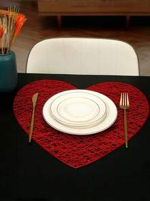Bộ 4 tấm lót bàn hình trái tim chủ đề Ngày Valentine, chịu nhiệt và chống trượt, trang trí trung tâm bàn ăn, thích hợp cho các bữa tiệc lễ hội, đám cưới, trang trí Ngày Valentine, ngày tựu trường. - Đỏ - Xem 6