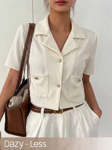 Dazy-Less Elegant Short Blouse For Wedding, Party, Banquet, Commuting, Suitable For Spring And Summer - White - View 1