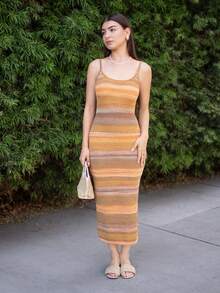 Andrea Bello 优雅女士长款修身针织连衣裙，无袖秋冬 - 彩色 - 查看 6