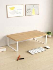 1 pieza Soporte de escritorio de madera para monitor con compartimento de almacenamiento para computadora portátil de 19.6 11.8 pulgadas, computadora, impresora. Organizador de escritorio ergonómico y ahorrador de espacio para el hogar y la oficina. - Multicolor - Ver 4
