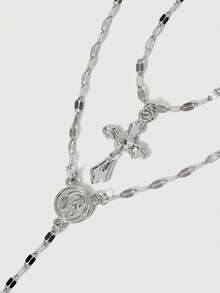 ROMWE Goth 2pcs/Set Fashionable Adjustable Religious Cross Pendant Bracelet With Virgin Mary Decor, Classic & Minimalist Jewelry For Women Daily Wear - Multicolor - View 2