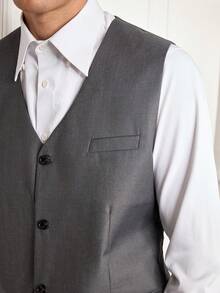 Officeau 男士单排扣灰色西装马甲修身款正式商务马甲办公室婚礼马甲 - 灰色 - 查看 7