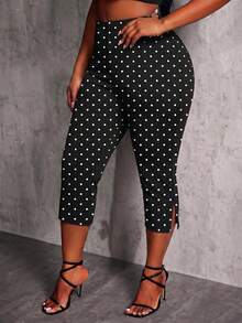 SHEIN SXY 2pcs Casual Retro Polka Dot Print Plus Size Women Black Leggings, Suitable For Spring/Summer, Music Festivals - Multicolor - View 5