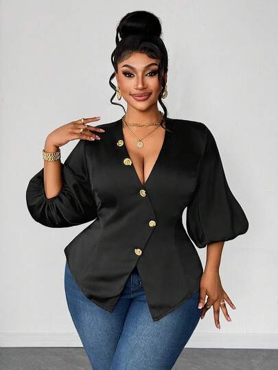 Maweii Plus Size Women V-Neck Casual Versatile Daily Wear Shirt