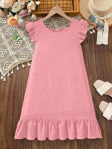 Sparklyn Vestito a metà gamba per ragazze pre-adolescenti, dolce, primaverile, a tema tropicale, con fiocco, collo rotondo, senza maniche, volant all'orlo, maniche a cappuccio, adatto per primavera/estate e vacanze - Rosa - Visualizzare 2