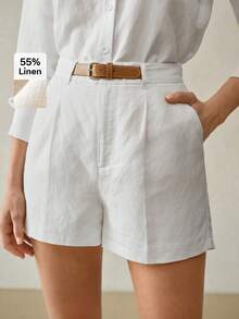 MOTF PREMIUM PANTALONES CORTOS CON PLIEGUE DE LINO - Blanco - Ver 2