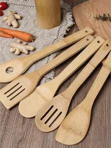 3 Buah Set Peralatan Masak Kayu Gaya Acak Sendok Bambu Spatula Anti Lengket Alat Dapur Penting untuk Apartemen Hadiah Premium untuk Pesta Rumah Baru Natal Memasak Sehari-hari Hitam Perak - MultiWarna - View 5
