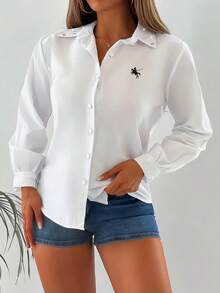 INAWLY Camisa de manga larga con estampado de cristales, informal y cómoda para ir al trabajo - Blanco - Ver 3