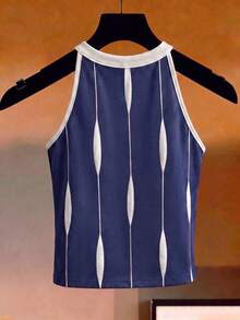 GlowEve Áo tank top nữ kiểu Pháp thanh lịch, cổ yếm, in sọc, phong cách retro. - Nhiều màu - Xem 2