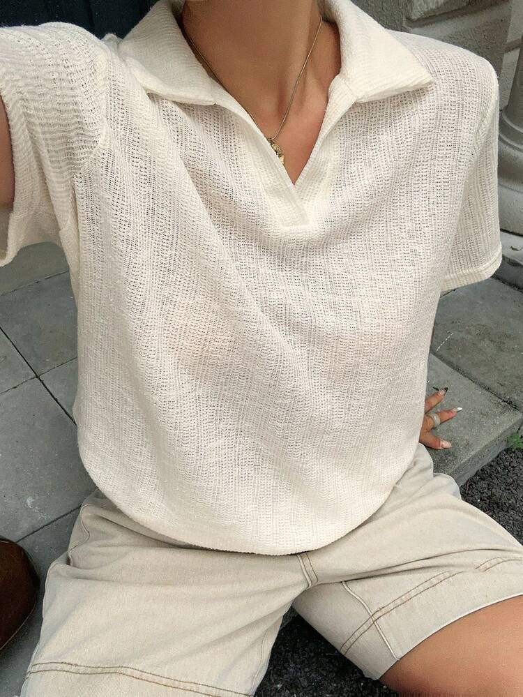 Dazy Plus Plus Size Women Summer Polo Collar Short Sleeve Loose Casual T-Shirt, Resort Style