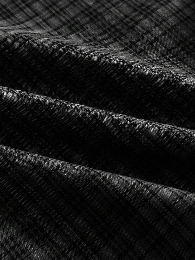 Manfinity Unisex 男士格子星形字母刺绣短袖衬衫 - 黑色 - 查看 4