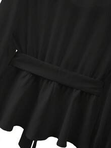 GlowEve CURVE Plus Size Women's Elegant Commuter Color Block Lantern Sleeve Blouse, Sunray Pleat Shirt, Spring Autumn - Black - View 6