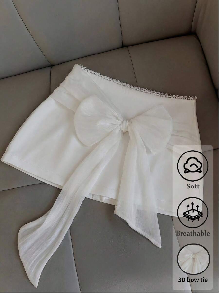 Airaco Women's New White Elegant Bow Tie Waist Skirt, Spring/Summer - White - View 1