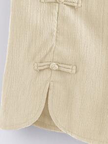 Linhara Plus Size Women's Summer Casual, Commute & Daily Wear Elastic Waist Round Hem Slit Design Chinese Knot Decor Button Shorts - Apricot - View 5