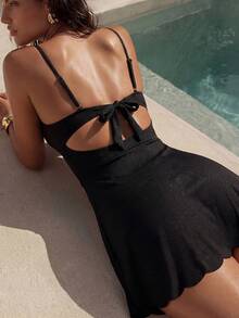 Swim Chiccia Đầm bơi dáng suông cổ vuông xẻ cao kiểu Âu Mỹ mùa xuân/hè 26SS - màu đen - Xem 4