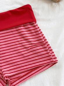 Soleia 两件套度假休闲条纹针织纹理金属扣吊带露脐上衣和短裤套装，适合派对、情人节、约会之夜、夜店、波西米亚风、复古风、假日等场合。 - 紅色 - 查看 6