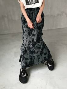 Dazy Tall Đầm maxi dáng suông thanh lịch, eo chun, nhuộm tie-dye dành cho nữ - Xám - Xem 3