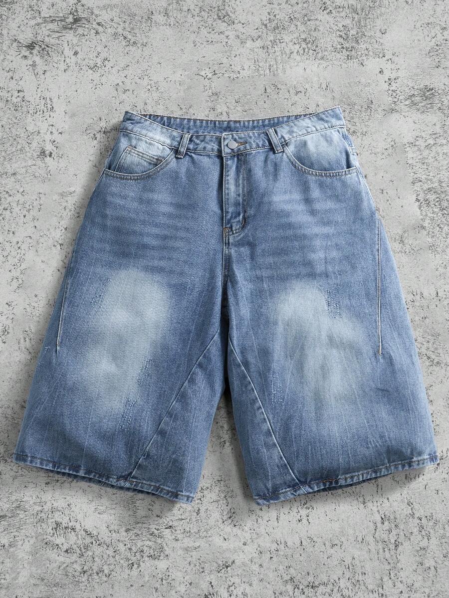 Manfinity ZONE917 Quần short denim thời trang dáng rộng rãi, thoải mái, có túi ombre dành cho nam, phong cách nhiệt đới, dạo phố, thể thao đại học, phong cách Emo - Màu xanh lam - Xem 1