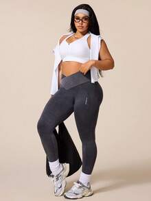 Rhythm Era 1 chiếc + Quần legging dài 7/8 (dáng thường) + Vải thấm hút mồ hôi / Giặt mài / Cạp cao + Thiết kế gân / Cơ bản / Màu xám mài + Quần yoga thể thao - Xám - Xem 7