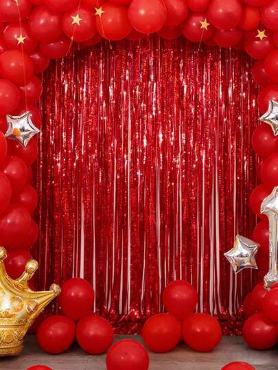 1 pieza Cortina de flecos de oropel rojo láser metalizado para fondos fotográficos de fiestas, cumpleaños, despedidas de soltera, baby shower y talla grande