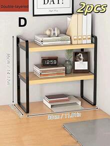 1PC Multi Layer Wooden And Metal Multi Purpose Desktop Storage Rack Student Bookshelf Office Computer Display Shelf Kitchen Organizer Bathroom Caddy Cosmetic Holder For Living Room Kitchen Dining Room Bathroom Bedroom Home Organization Space Saving Sturdy Versatile Holiday Gift - Multicolor - View 9