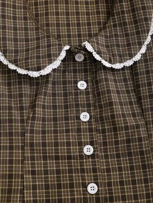 SHEIN Sweetro Đầm in họa tiết kiểu Pháp cổ điển, cổ ve lật, chân váy chữ A ôm eo. - Cà phê - Xem 5