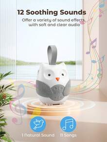 Teckwe 白色噪音機 音效機 便攜式安撫機 Stroll & Go 貓頭鷹款 睡眠用便攜式白噪音機 月光與旋律小夜燈安撫機 - 白色 - 查看 2