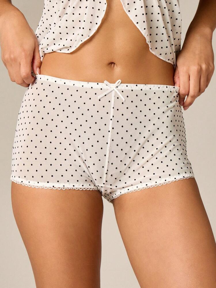 AiiRZ Polka Dot Mesh Babydoll Lingerie Set With Tie Front Camisole And Matching Shorts Intimate Sleepwear