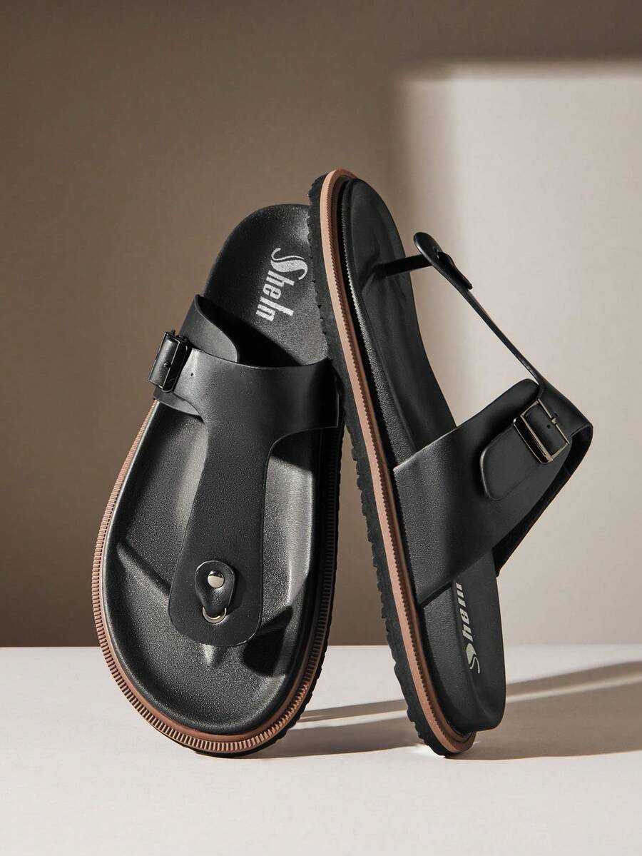 SHUZIA Men's Fashionable Casual Comfy Adjustable Strappy Thong Slide Sandals - Black - View 1