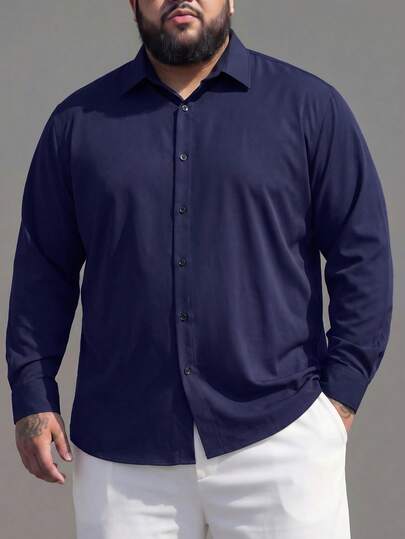 ResortEase 秋季大码男士休闲纯色长袖衬衫