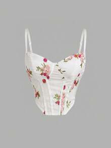 SHEIN MOD Women's Summer Casual Vacation Embroidered Bralette Camisole - White - View 4