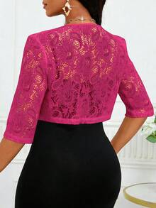 SHEIN Lady Women's Floral Lace 3/4 Sleeve Open Front Cropped Lightweight Jacket Office Outfits For Women In Spring/Summer Women's Spring Jacket Summer Summer Outfits Summer Clothes Cardigan For Women Women's Cardigan Cardigan Women Women's Cardigans Business Casual For Women Women's Beachwear Work Outfits For Women Beach Vacation Outfits For Women Women's Clothing Women's Clothes Teacher Outfits For Women Office Wear For Women - Hot Pink - View 2