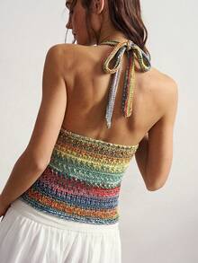 SHEIN BohoFeels Áo hai dây không tay cổ chữ V phối màu tương phản gợi cảm, thích hợp cho mùa xuân/hè. - Nhiều màu - Xem 8