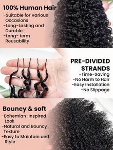 Boho Braids Burmese Curly Knotless Pre-Separated Crochet Hair Extensions 100% Human Hair Burmese Curly Feather Hair Boho Braid Feather Line Hair Braids Natural Color - Natural Black - View 6