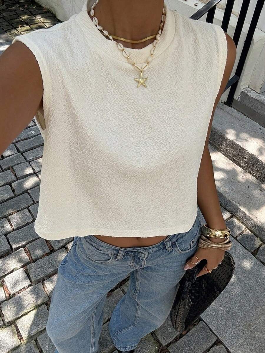 Siren Gaze Blusa de unicolor casual y versátil para uso diario - Albaricoque - Ver 1