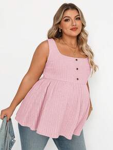 Plussiva Plus Size Maternity Button-Up Casual Blouse, Suitable For Outings And Vacations - Pink - View 1