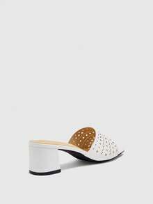 CUCCOO BIZCHIC Ladies Burgundy Hollow Upper High Heel Sandals, Square Toe Comfort High Heel Sandals Commuter Style Sandals Summer Shoes - White - View 7