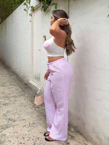 Maria Perezxox Camiseta sin mangas de cuello halter color rosa con estampado de estrella de mar, flor y concha, adecuada para el verano - Multicolor - Ver 3