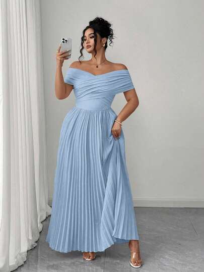 Elenzga 露肩褶皱腰部抹胸上衣，夏季大码女士浪漫优雅毕业礼服生日女士休闲连衣裙女装夏季服装