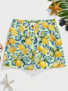 VIVINTIMO Men's Casual Lemon Print Beach Shorts - Multicolor - View 2