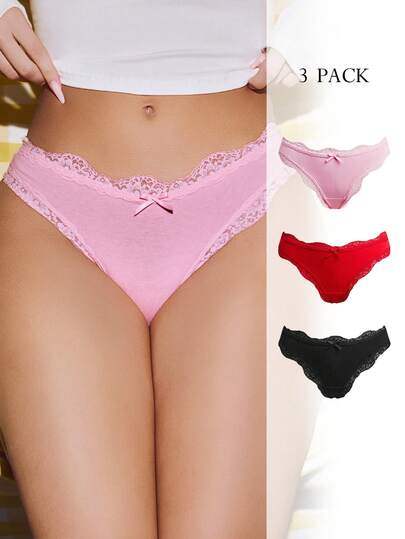 Lowkey Lull quần lót nữ Nơ Bướm Tương phản ren màu trơn