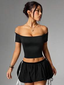 女士运动T恤和背心 - 藏蓝色 - 查看 4