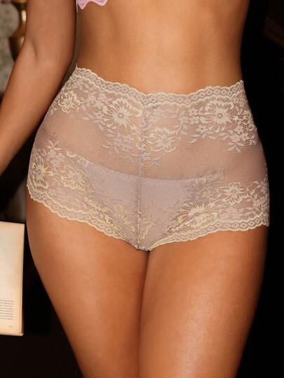 Divavoom 纯色蕾丝高腰舒适三角裤，适合日常穿着