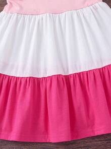 Emery Rose Kids Đầm dệt kim ôm sát, cổ tròn, viền bèo nhún, phối màu tương phản cho bé gái. - Màu Hồng baby - Xem 4
