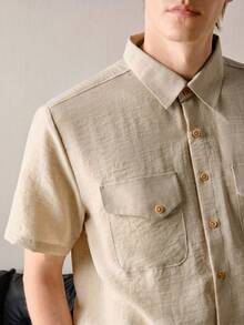 VeloEdit Boxy FitManfinity Nomadique Men's Short Sleeve Shirt Summer Shirt Beach Wear Solid Color Casual Vacation Short Sleeve Shirt Collar Summer Spring Clothing Apparel,Apricot, Men Old Money, Boyfriend/Husband Gift, Father's Day For Father - Apricot - View 5