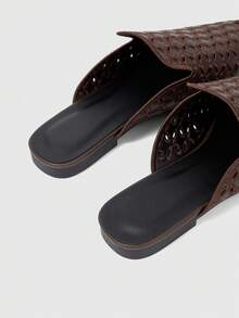 Sleekvia Women's Casual Versatile Commuter Hollow Embroidered Pointed Shoes - Coffee Brown 2 - View 3