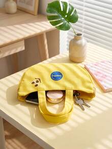 Joivida 1Pc/2Pcs New Cute Cartoon Embroidered Canvas Bag, Portable Handbag For Office & Daily Use - Yellow - View 5