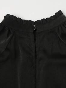 Velvienne 时尚优雅领结仿丝无袖荷叶边下摆衬衫 - 黑色 - 查看 7