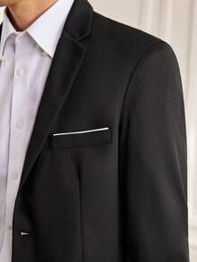 Officeau 1pc Men's Solid Color Fashionable Slim Fit Casual Blazer Jacket, Suitable For Business And Leisure Occasions - Black - View 7